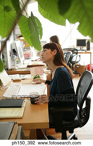 Side profile of a businesswoman working on a computer View Large Photo Image Stock Image - Side profile of a businesswoman working on a computer. Fotosearch