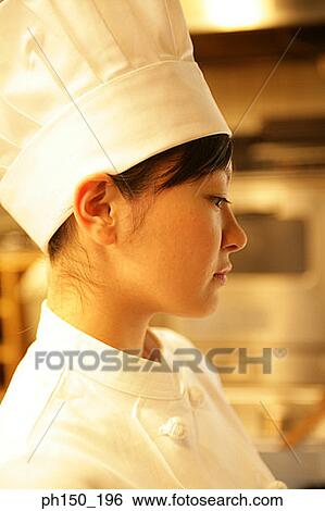 Side profile of a female chef View Large Photo Image Stock Photograph - Side profile of a female chef. Fotosearch