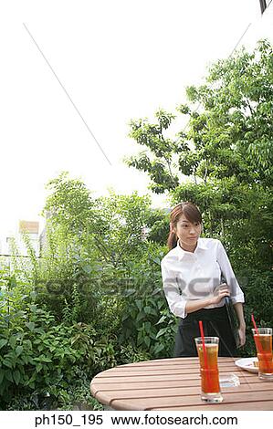 Waitress holding a serving tray and standing in a restaurant View Large Photo Image Stock Photography - Waitress holding a serving tray and standing in a restaurant. Fotosearch