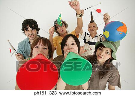 Portrait of three young couples cheering together View Large Photo Image Stock Image - Portrait of three young couples cheering together. Fotosearch