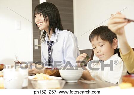 Side profile of a girl and her brother at the dining table View Large Photo Image Stock Photo - Side profile of a girl and her brother at the dining table. Fotosearch