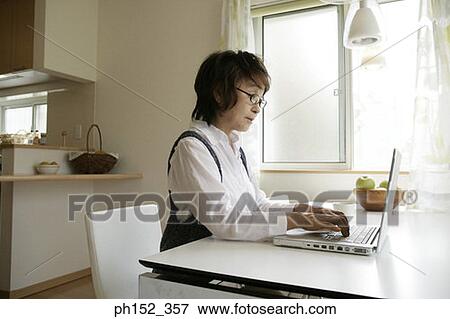 Side profile of a senior woman using a laptop View Large Photo Image Stock Photo - Side profile of a senior woman using a laptop. Fotosearch