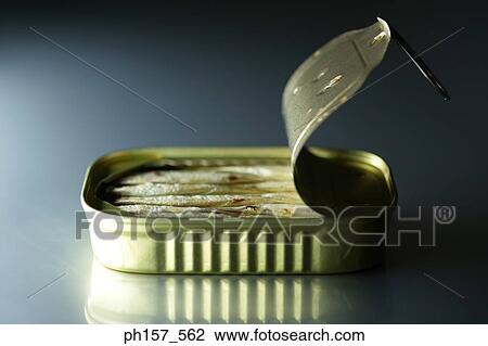 Stock Image - A tin of sardines, side view. Fotosearch