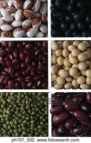 Stock Image - Assortment of beans and nuts, top view. Fotosearch