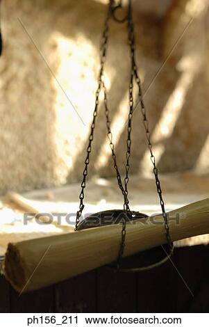 Stock Image - Close-up of a candle on a weighing scale. Fotosearch