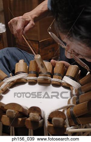 Close-up of a carpenter hitting a samisen with a mallet View Large Photo Image Stock Photo - Close-up of a carpenter hitting a samisen with a mallet. Fotosearch