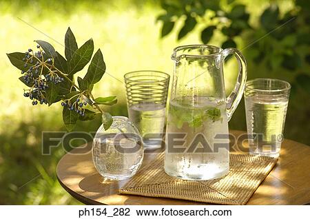 Close-up of a jug with glasses of water and a vase on the table View Large Photo Image Stock Image - Close-up of a jug with glasses of water and a vase on the table. Fotosearch