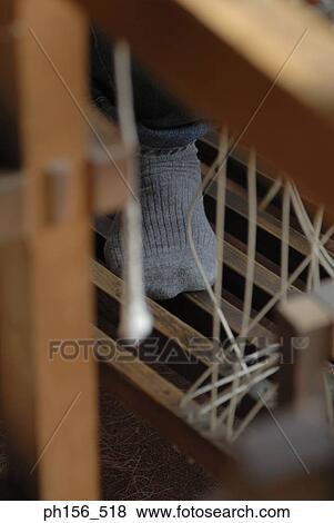 Stock Photo - Close-up of a person's foot on a loom. Fotosearch
