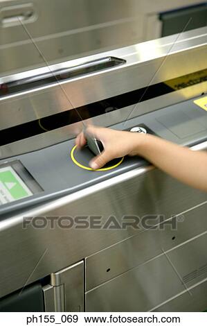 Stock Photo - Close-up of a person's hand using a machine. Fotosearch