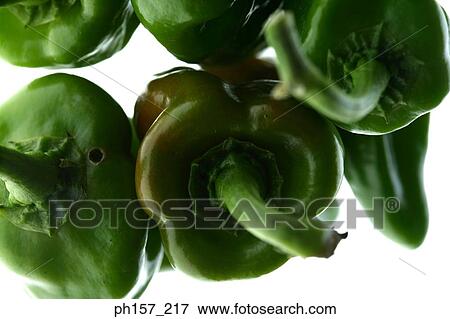 Stock Photo - Green chilli peppers, close up. Fotosearch