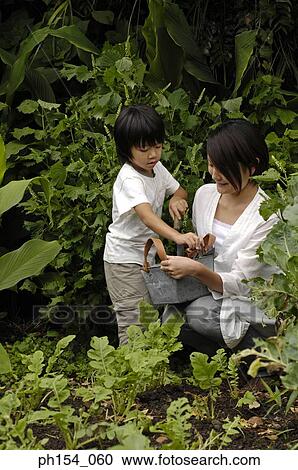 Mid adult woman and her daughter in a garden View Large Photo Image Stock Image - Mid adult woman and her daughter in a garden. Fotosearch