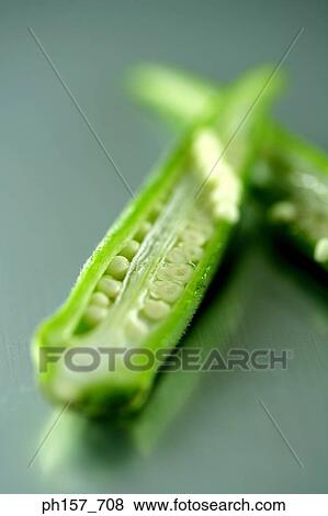 Okra, halved View Large Photo Image Stock Photo - Okra, halved. Fotosearch