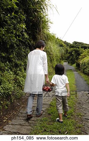 Rear view of a girl holding a basket of apples and walking with her mother View Large Photo Image Stock Photography - Rear view of a girl holding a basket of apples and walking with her mother. Fotosearch