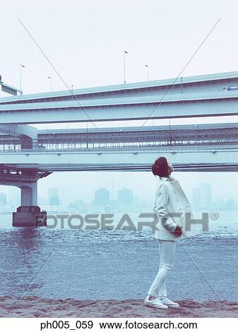 Young woman at waterfront, portrait View Large Photo Image Stock Photo - Young woman at waterfront, portrait. Fotosearch