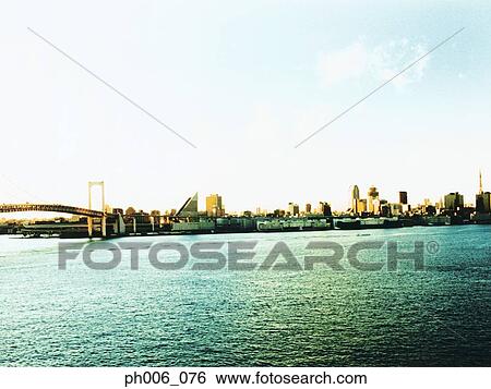 Japan, Tokyo Bay skyline View Large Photo Image Stock Photograph - Japan, Tokyo Bay skyline. Fotosearch