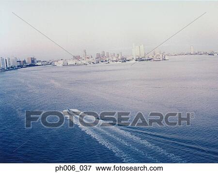 Moving cruise, aerial view, Tokyo Bay, Japan View Large Photo Image Stock Photo - Moving cruise, aerial view, Tokyo Bay, Japan. Fotosearch