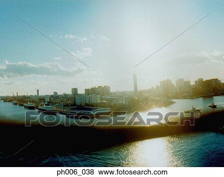 Tokyo Bay skyline view at sunset View Large Photo Image Stock Photo - Tokyo Bay skyline view at sunset. Fotosearch