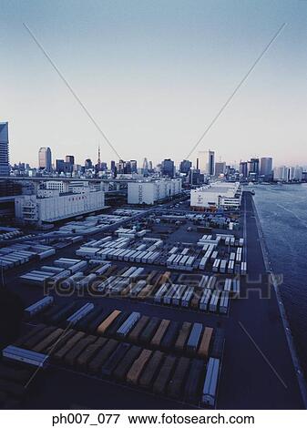 Stock Photo - Containers port, elevated view . Fotosearch