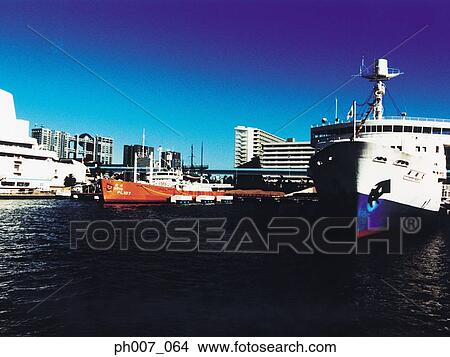 Cruise ships at bay area, Minato-ku, Tokyo, Japan View Large Photo Image Picture - Cruise ships at bay area, Minato-ku, Tokyo, Japan. Fotosearch