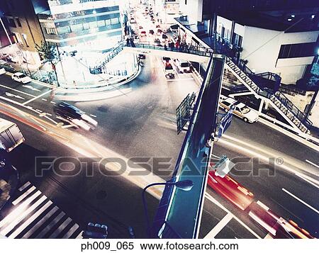 City street at night, Tokyo (long exposure) View Large Photo Image Stock Photography - City street at night, Tokyo (long exposure) . Fotosearch