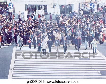 Large crowd of people crossing city street, Shibuya, Tokyo, Japan View Large Photo Image Stock Photograph - Large crowd of people crossing city street, Shibuya, Tokyo, Japan . Fotosearch