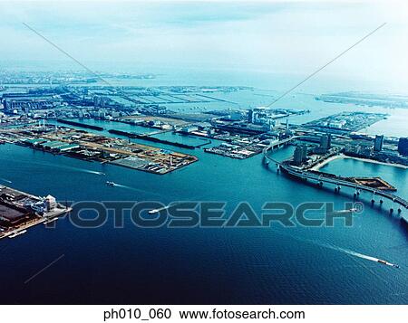 Stock Image - Aerial View of Chuo-ku, Tokyo, Japan. Fotosearch