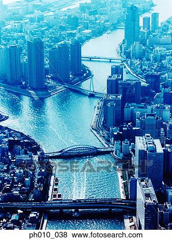 Stock Photo - Aerial View of Chuo-ku, Tokyo, Japan. Fotosearch