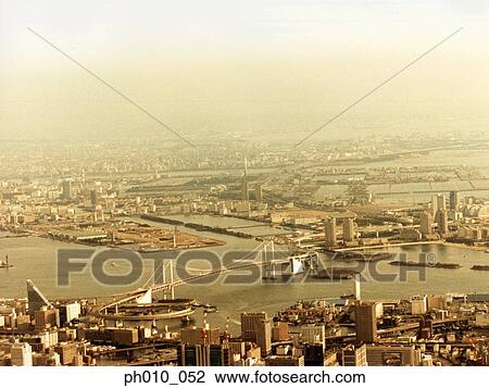 Stock Image - Aerial View of Minato-ku, Tokyo, Japan. Fotosearch