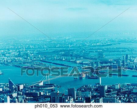 Stock Image - Aerial View of Minato-ku, Tokyo, Japan. Fotosearch