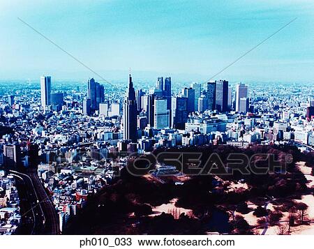 Stock Image - Aerial View of Shinjuku-ku, Tokyo, Japan. Fotosearch
