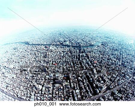 An aerial fisheye lens view of Taito-ku, Tokyo, Japan View Large Photo Image Stock Image - An aerial fisheye lens view of Taito-ku, Tokyo, Japan. Fotosearch
