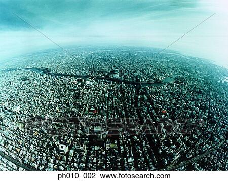 An aerial fisheye lens view of Taito-ku, Tokyo, Japan View Large Photo Image Stock Image - An aerial fisheye lens view of Taito-ku, Tokyo, Japan. Fotosearch