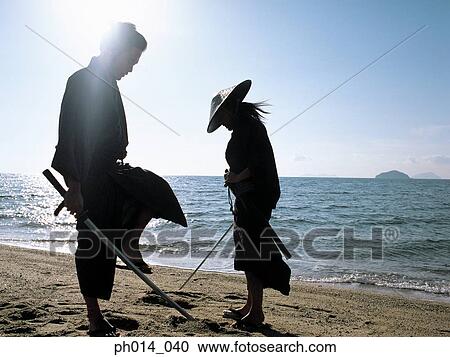 Stock Image - Confrontation of two Samurai warriors. Fotosearch