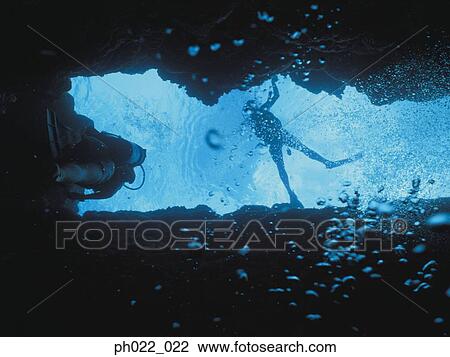 Scuba divers in cave entrance, underwater view View Large Photo Image Stock Image - Scuba divers in cave entrance, underwater view. Fotosearch