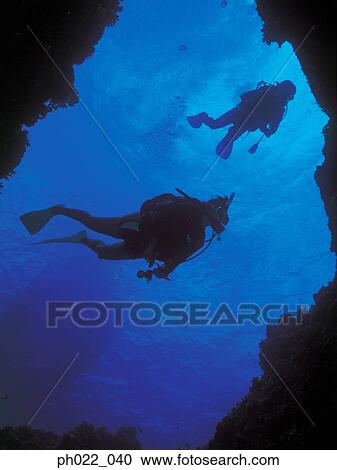 Scuba divers in cave entrance, underwater view View Large Photo Image Stock Image - Scuba divers in cave entrance, underwater view. Fotosearch