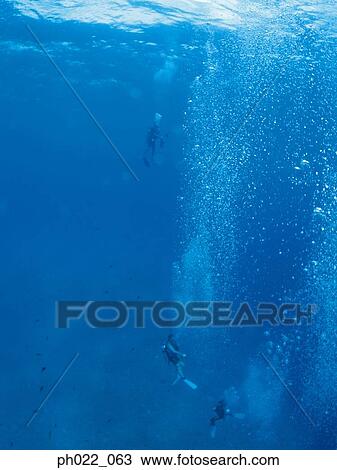 Stock Image - Scuba divers underwater. Fotosearch