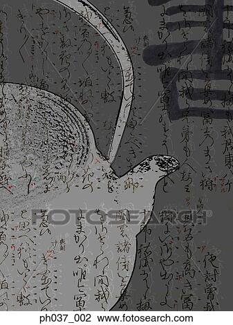 Stock Image - Painting of Japanese clog and scripts. Fotosearch