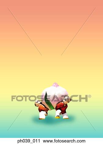 Miniature figurine of children carrying a peach View Large Photo Image Stock Image - Miniature figurine of children carrying a peach. Fotosearch