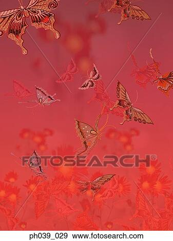 Stock Photo - Painting of butterflies and flowers. Fotosearch