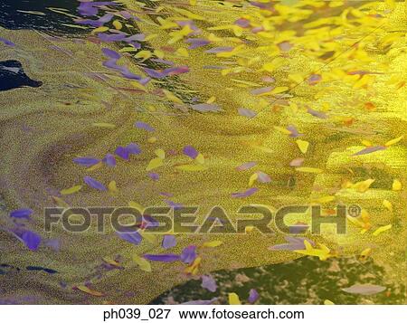 Painting of leaves floating on flowing water View Large Photo Image Stock Photo - Painting of leaves floating on flowing water. Fotosearch