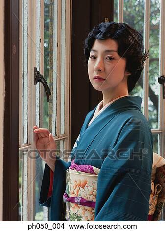 Japanese woman in kimono, portrait View Large Photo Image Picture - Japanese woman in kimono, portrait . Fotosearch