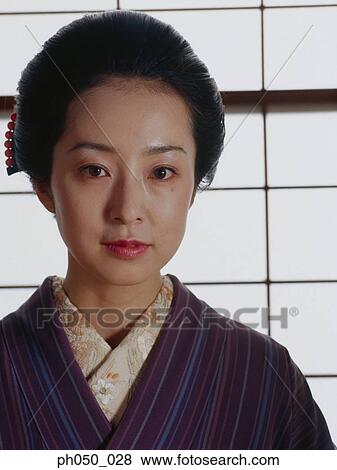 Stock Photo - Japanese woman in kimono, portrait . Fotosearch