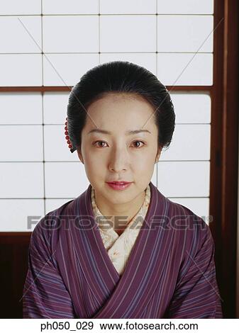 Japanese woman in kimono, portrait View Large Photo Image Stock Photo - Japanese woman in kimono, portrait . Fotosearch