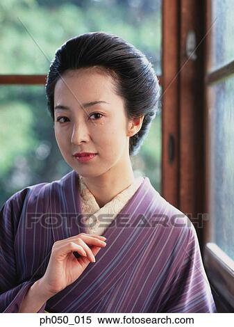 Stock Photography - Japanese woman in kimono, portrait . Fotosearch