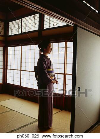 Japanese woman in kimono, portrait View Large Photo Image Stock Photography - Japanese woman in kimono, portrait. Fotosearch