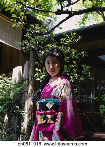 Japanese woman in kimono, portrait View Large Photo Image Stock Photo - Japanese woman in kimono, portrait . Fotosearch