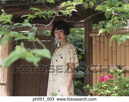 Woman in Japanese garden View Large Photo Image Stock Image - Woman in Japanese garden. Fotosearch