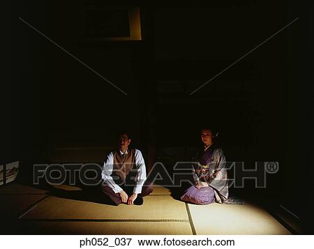 Traditional Japanese couple, indoor View Large Photo Image Stock Photo - Traditional Japanese couple, indoor. Fotosearch