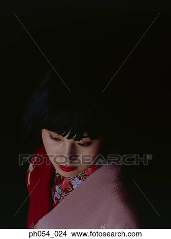 Japanese woman in kimono, portrait View Large Photo Image Picture - Japanese woman in kimono, portrait . Fotosearch