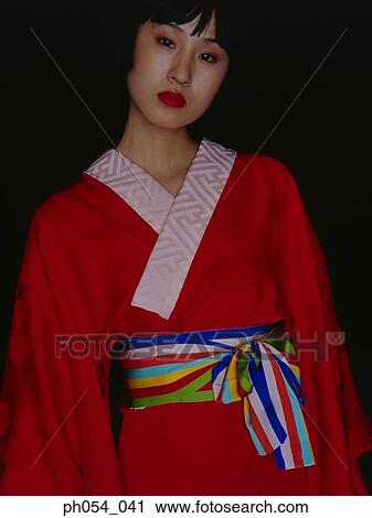 Stock Image - Japanese woman in kimono, portrait. Fotosearch